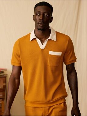 DANDY DEL MAR THE CANNES WAFFLE KNIT POLO SHIRT- BURNT SIENNA